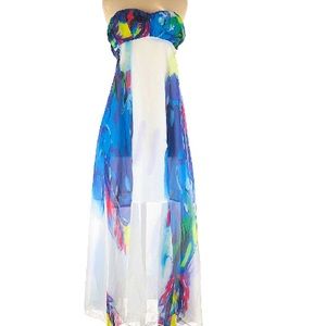 Summer Strapless sheer colorful long A line dress by Hany Agediao